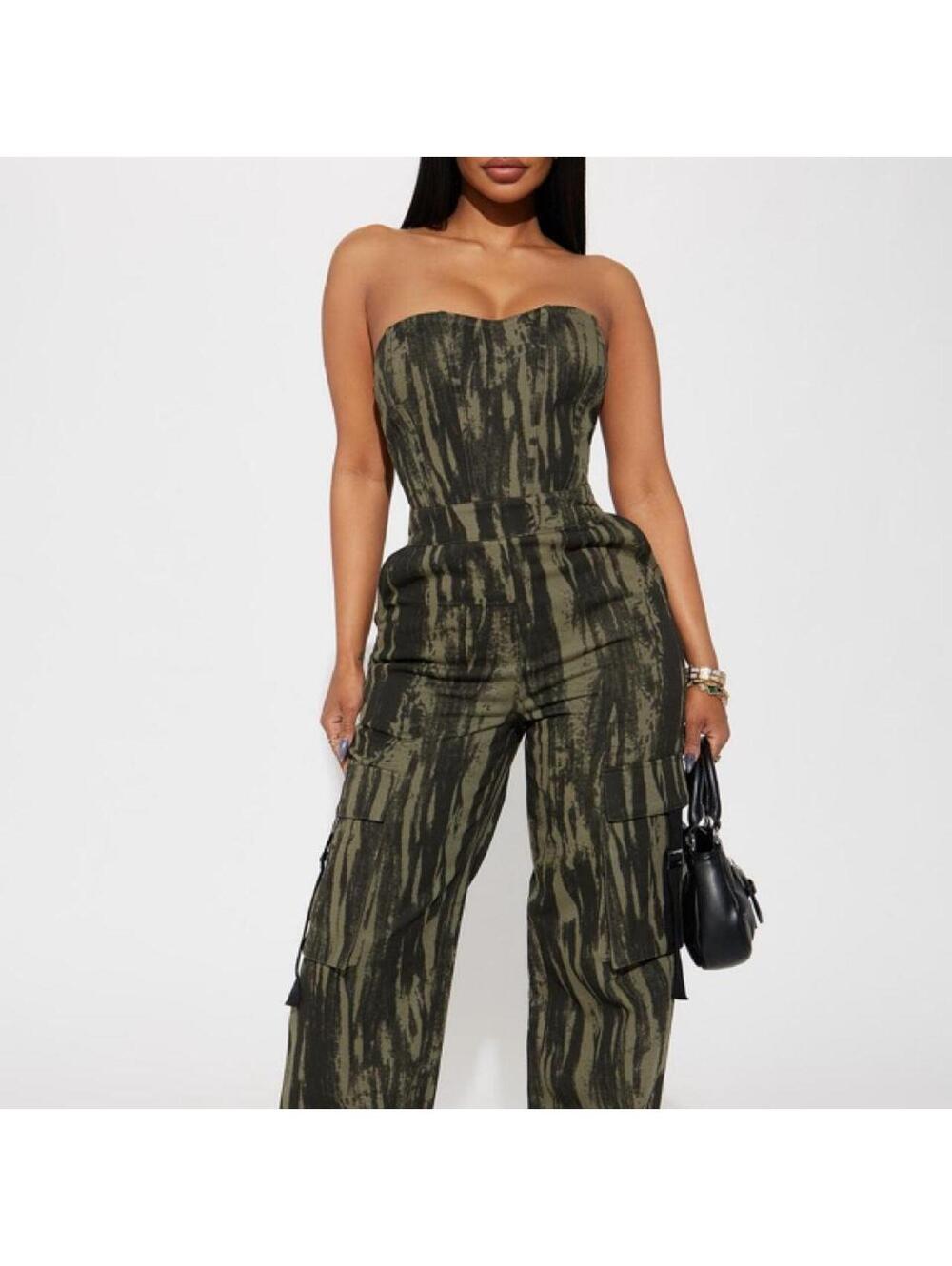 Fashion Nova Women's Khaki and Green Jumpsuit